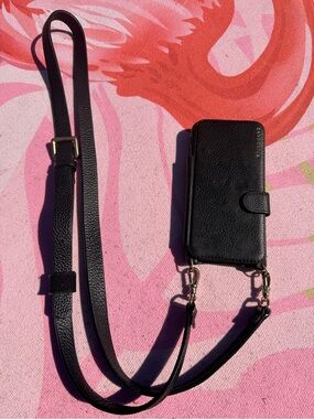 Bandolier Black Leather Crossbody Phone Case with Adjustable Strap